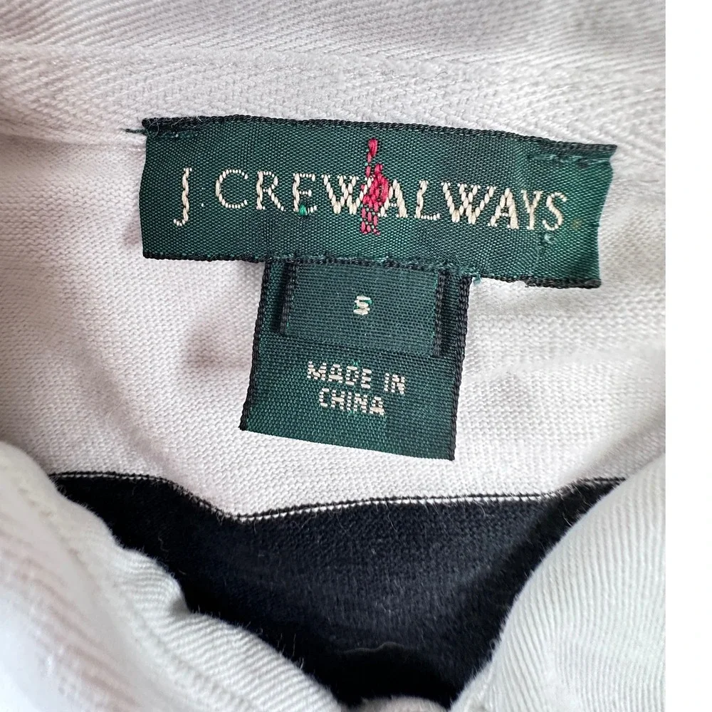 J.Crew Rugby Shirt Womens Sz S Black White Striped Cotton Long Sleeve Preppy